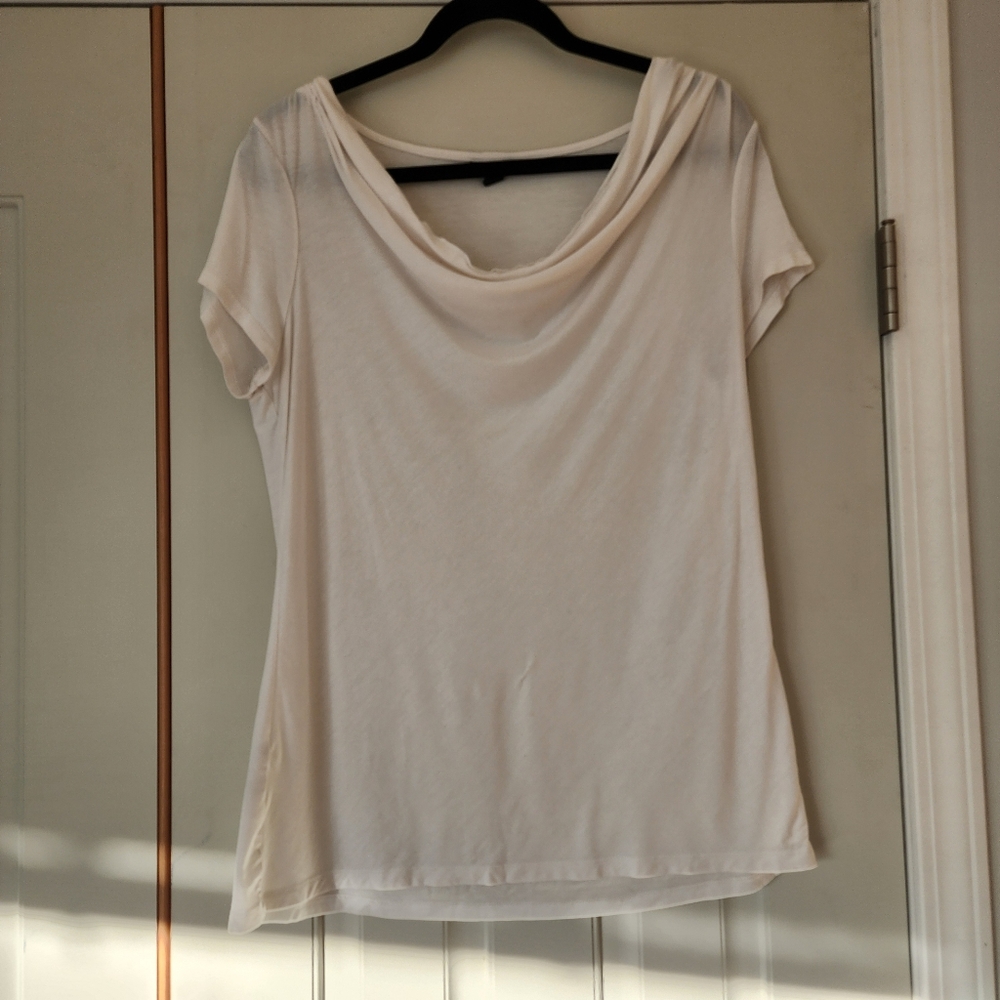 Ann Taylor White Cowl Neck Cotton Top L